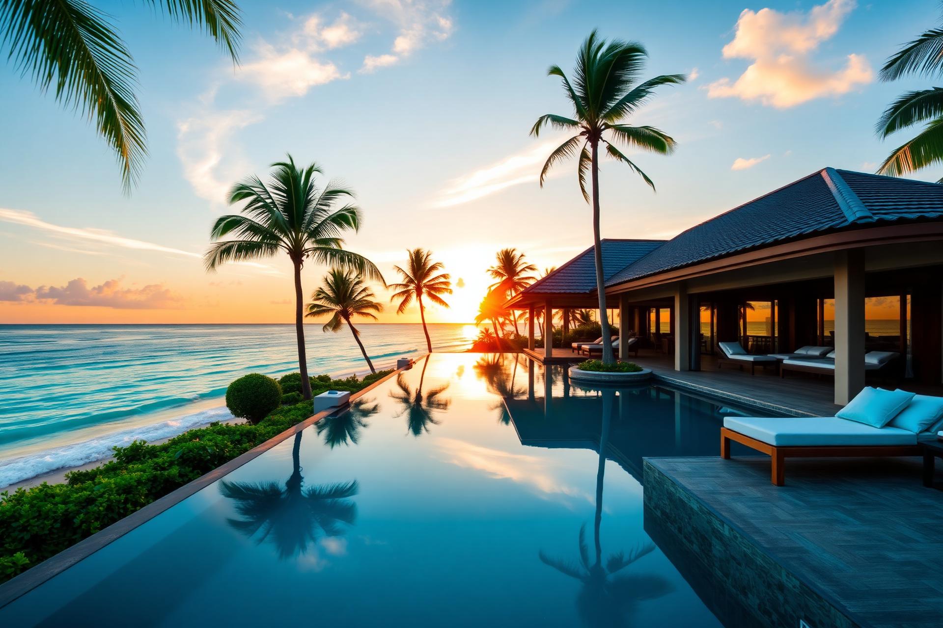 Beachfront villa at golden hour